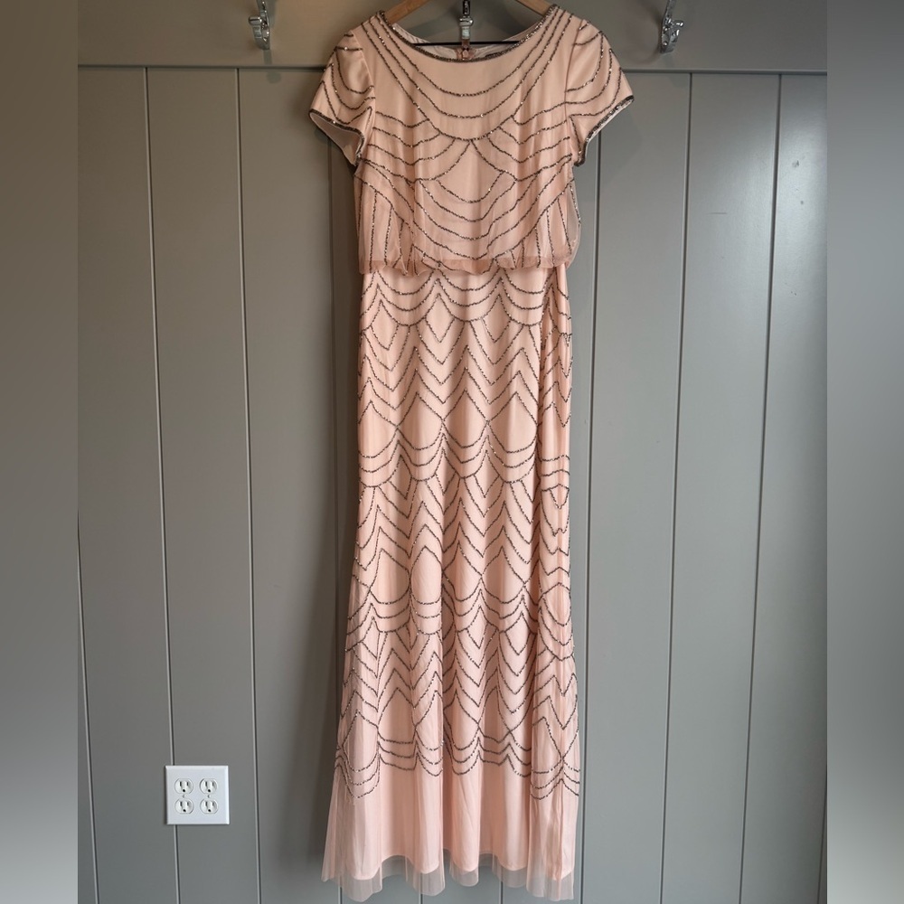 Adrianna Papell Blush Pink Beaded Tulle Gown Embellished Formal Dress 6 - Picture 4 of 17
